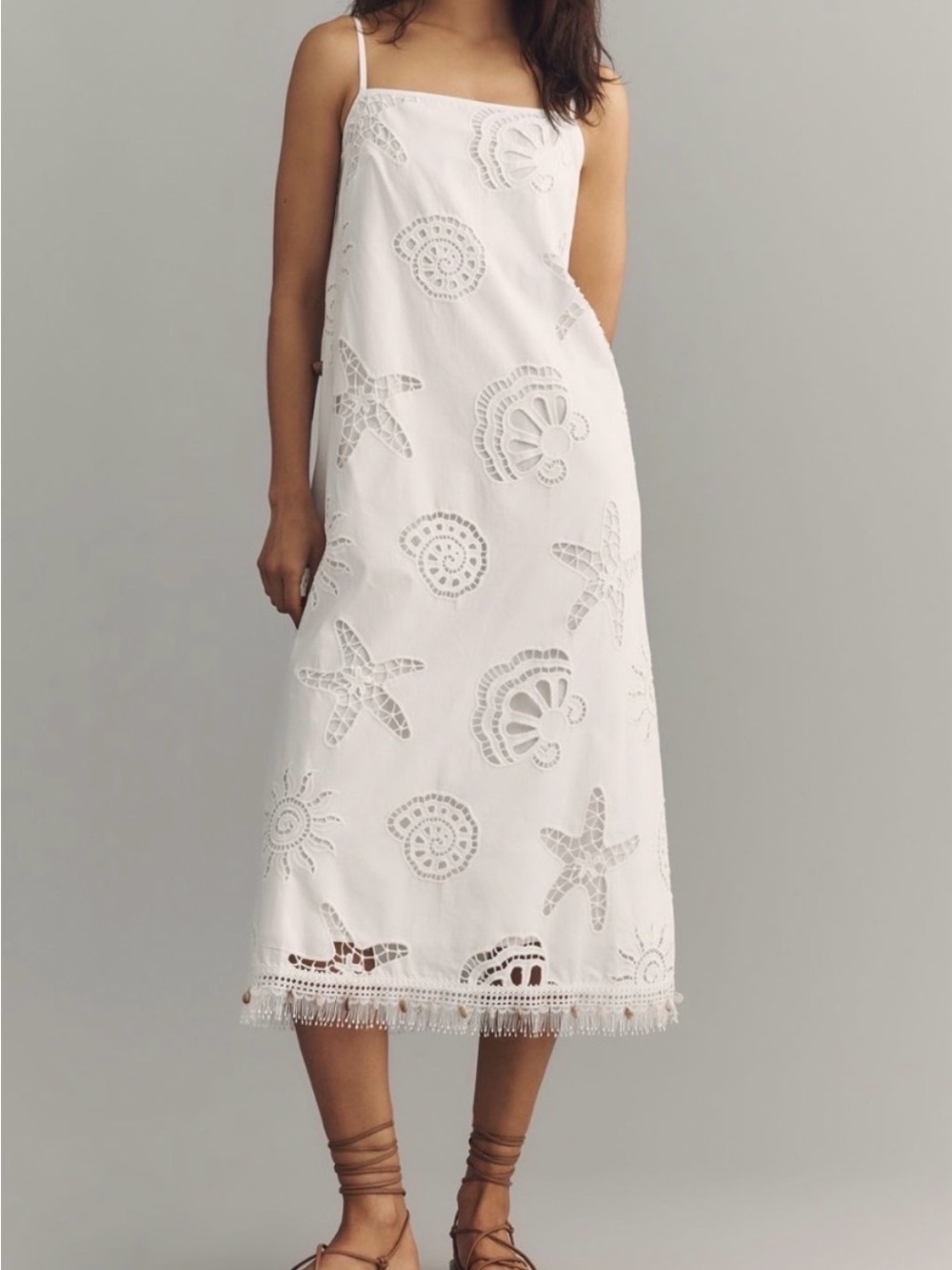 Anthropologie - Maude Club White Eyelet Cutwork Midi Dress - ivory/white - XS